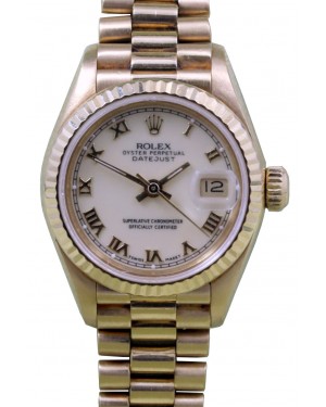 Rolex Datejust 26 Yellow Gold 18k White Roman Dial President Bracelet 69178 