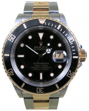 Rolex Submariner 16613 Men's 40mm Black Date 18k Yellow Gold Stainless Steel - PRE-OWNED