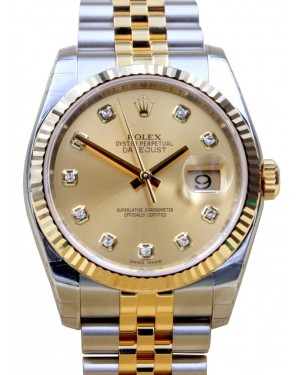 Rolex Datejust 36 Yellow Gold & Stainless Steel Champagne Diamond 36mm Dial Jubilee Bracelet 116233 - PRE-OWNED