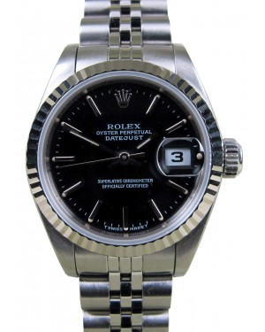 Rolex Datejust 69174 Index Black 18k Fluted Gold Stainless Steel Jubilee