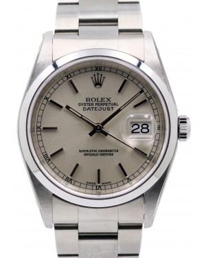 Rolex Datejust 36 Stainless Steel 16200 Silver Index Domed Bezel Oyster - PRE OWNED
