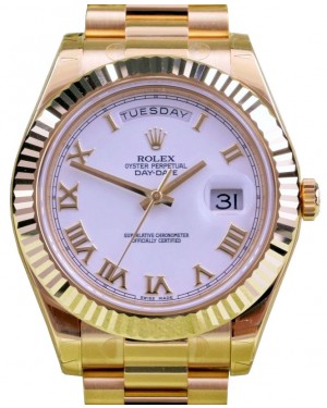 Rolex Day-Date II Yellow Gold 41mm White Roman Fluted President Bracelet 218238