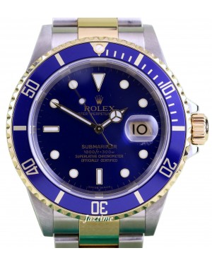 Rolex Submariner 16613 Blue 18k Yellow Gold Stainless Steel No Holes - PRE-OWNED
