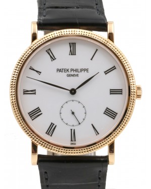 Patek Philippe 5119R-001 Calatrava 36mm White Roman Hobnail Rose Gold Leather - PRE-OWNED