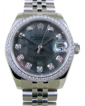 Rolex Datejust 31 Lady Midsize Stainless Steel Black Mother of Pearl Diamond Dial & Bezel Jubilee Bracelet 278240 - BRAND NEW