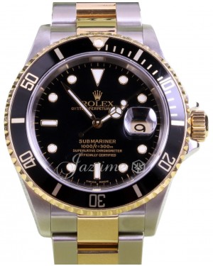 Rolex Submariner 16613 Black 40mm 18k Yellow Gold No Holes Gold Through - PRE-OWNED