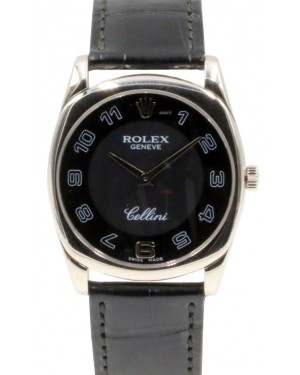 Rolex Cellini Danaos 4233-9 4233/9 33mm Midsize 18k White Gold Black Manual BRAND NEW