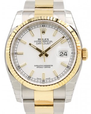 Rolex Datejust 36 116233-WHTSFO White Index Fluted Yellow Gold Stainless Steel Oyster 