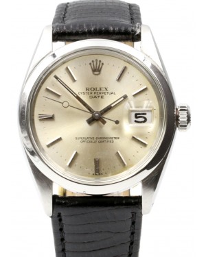 Rolex Date 1500 Midsize 34mm Silver Index Stainless Steel Leather