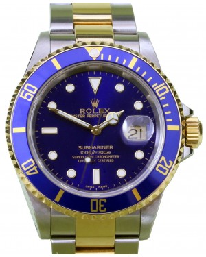 Rolex Submariner Yellow Gold/Steel Holes 40mm Blue Gold-Through Clasp 16613 - PRE-OWNED