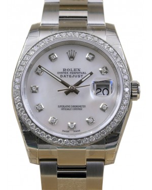  Rolex Datejust 36 White Gold/Steel White Mother of Pearl Custom Diamond Dial & Bezel Oyster Bracelet 126200 (126284RBR) - BRAND NEW