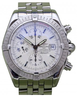 Breitling Chronomat Evolution A13356 Silver Index Stainless Steel 44mm Chronograph Date