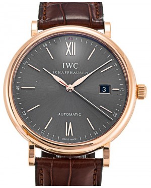 IWC Schaffhausen IW356511 Portofino Automatic Ardoise Index Red Gold Brown Leather 40mm Automatic