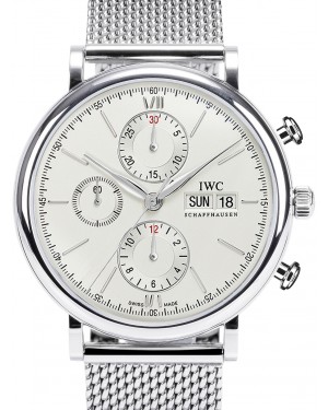 IWC Schaffhausen IW391009 Portofino Chronograph Silver Plated Index Milanaise Mesh Stainless Steel 42mm Automatic