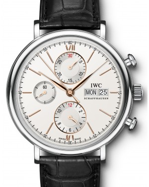 IWC Schaffhausen IW391022 Portofino Chronograph Silver Plated Index Stainless Steel Black Leather 42mm Automatic