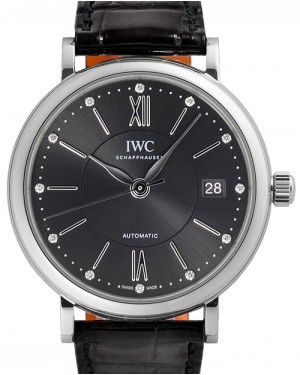 IWC Schaffhausen IW458102 Portofino Automatic 37 Ardoise Diamond Stainless Steel Black Leather 37mm Automatic