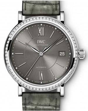 IWC Schaffhausen IW458104 Portofino Automatic 37 Ardoise Diamond Stainless Steel Set with Diamonds Grey Leather 37mm Automatic