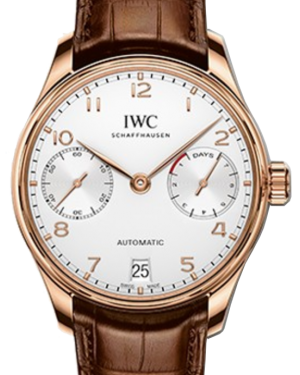 IWC Schaffhausen IW500701 Portugieser Automatic Silver Plated Arabic Red Gold Brown Leather 42.3mm Automatic