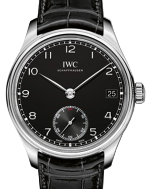 IWC Schaffhausen IW510202 Portugieser Hand-Wound Eight Days Black Arabic Stainless Steel Black Leather 43mm Manual