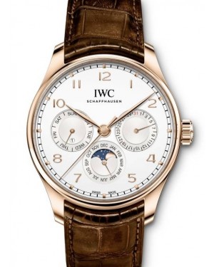 IWC Schaffhausen Portugieser Perpetual Calendar 42 Rose Gold 42mm Arabic Silver Dial Brown Leather Automatic IW344202 - BRAND NEW