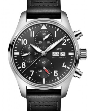 IWC Pilot's Watch Chronograph 41 Stainless Steel Black Dial Leather Strap IW388111