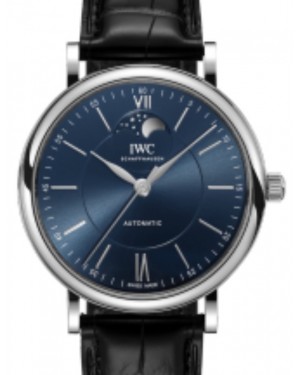 IWC Portofino Automatic Moon Phases Stainless Steel 40mm Blue Dial Black Alligator Leather Strap IW459402 - BRAND NEW