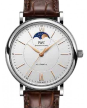 IWC Portofino Automatic Moonphase 40mm Stainless Steel Silver Dial Dark Brown Alligator Leather Strap IW459401 - BRAND NEW
