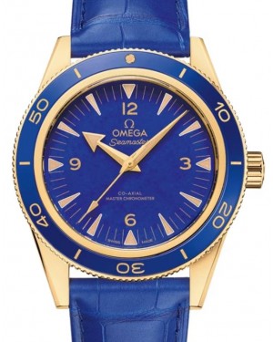 Omega Seamaster 300 41mm Yellow Gold Blue Dial Leather Strap 234.63.41.21.99.002