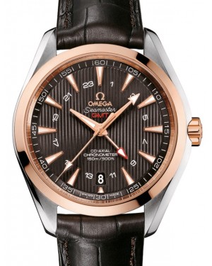 Omega Seamaster Aqua Terra 150M Co-Axial Chronometer GMT 43mm Stainless Steel Red Gold Grey Dial Alligator Leather Strap 231.23.43.22.06.001 - BRAND NEW