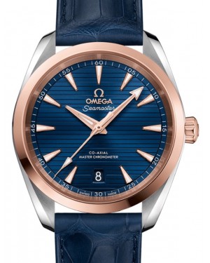 Omega Seamaster Aqua Terra 150M Co-Axial Master Chronometer 38mm Stainless Steel Sedna Gold Blue Dial Alligator Leather Strap 220.23.38.20.03.001 - BRAND NEW