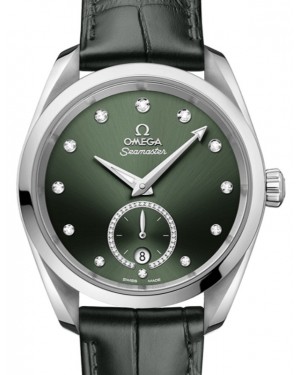 Omega Seamaster Aqua Terra 150M Co-Axial Master Chronometer Small Seconds 38mm Stainless Steel Green Dial Diamond Set Index Black Alligator Leather Strap 220.13.38.20.60.001 - BRAND NEW