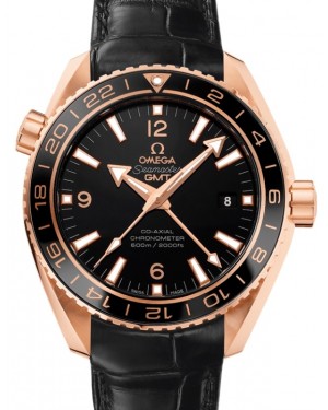 Omega Seamaster Planet Ocean 600M GMT 43.5mm Red Gold Black Dial Leather Strap 232.63.44.22.01.001