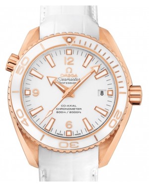 Omega Seamaster Planet Ocean 600M 42mm Red Gold White Dial Leather Strap 232.63.42.21.04.001