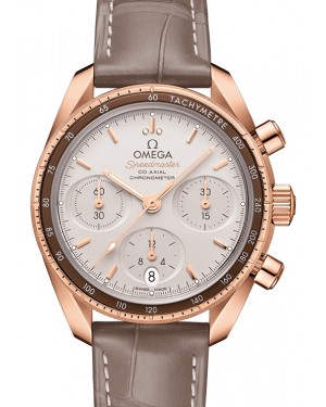 Omega Speedmaster 38 Co‑Axial Chronograph Sedna Gold Silver Dial & Aluminium Bezel Leather Strap 324.63.38.50.02.003 - BRAND NEW