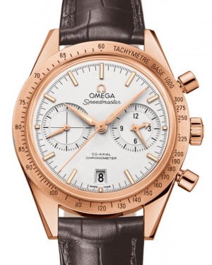 Omega Speedmaster '57 Co-Axial Chronometer Chronograph 41.5mm Silver Dial Red Gold Alligator Leather Strap 331.53.42.51.02.002 - BRAND NEW