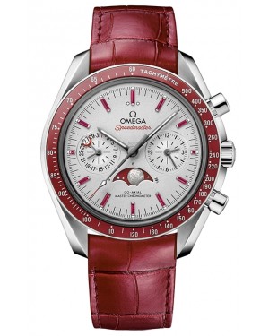 Omega Speedmaster Two Counters Moonphase 44.25mm Platinum Grey Baguette Ruby Dial Leather Strap 304.93.44.52.99.002