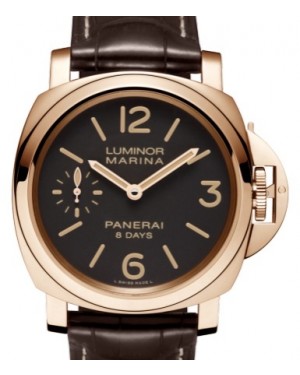Panerai Luminor Marina 8 Days Oro Rosso Red Gold 44mm Brown Dial Alligator Leather Strap PAM00511 - BRAND NEW