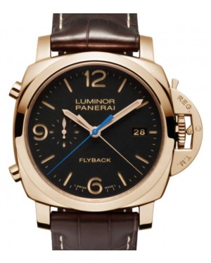 Panerai Luminor Chrono Flyback Gold with Copper Black Dial Alligator Leather Strap 44mm PAM00525 - BRAND NEW