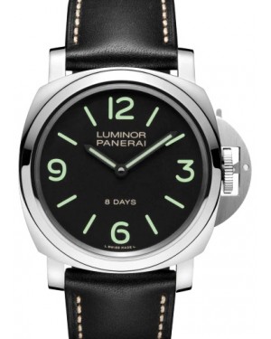 Panerai Luminor Base 8 Days Stainless Steel 44mm Black Dial Black Leather Strap PAM00560 - BRAND NEW