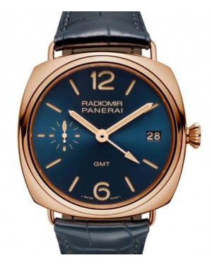 Panerai Radiomir 3 Days GMT Oro Rosso Red Gold 47mm Blue Dial Alligator Leather Strap PAM00598 - BRAND NEW