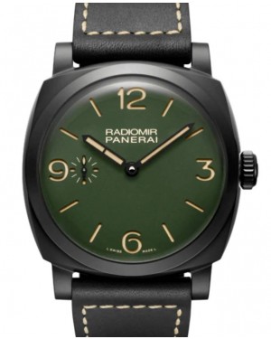 Panerai Radiomir Black Ceramic 48mm Green Dial Leather Strap PAM00997 - BRAND NEW