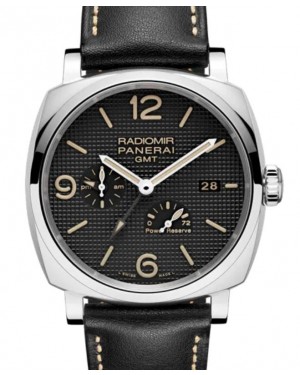 Panerai Radiomir GMT Power Reserve Stainless Steel 45mm Black Dial Leather Strap PAM00628 - BRAND NEW