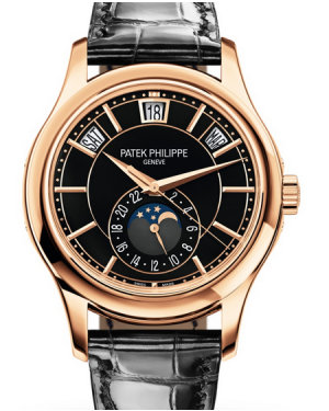 Patek Philippe Complications Annual Calendar Moon Phases Rose Gold Black Dial 5205R-010 