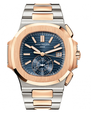 Patek Philippe Nautilus Chronograph Date Automatic Stainless Steel Rose Gold Blue Dial 5980/1AR-001 - BRAND NEW