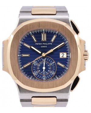 Patek Philippe Nautilus Chronograph Date Rose Gold/Steel Blue Dial 5980/1AR - PRE-OWNED