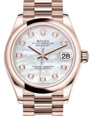 Rolex Datejust 31 Lady Midsize Rose Gold White Mother of Pearl Diamond Dial & Smooth Domed Bezel President Bracelet 278245 - BRAND NEW