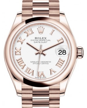 Rolex Datejust 31 Lady Midsize Rose Gold White Roman Dial & Smooth Domed Bezel President Bracelet 278245 - BRAND NEW