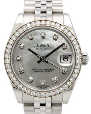 Rolex Datejust 31 Lady Midsize White Gold/Steel Factory White Mother of Pearl Diamond Dial & Diamond Bezel Jubilee Bracelet 178384 - PRE-OWNED