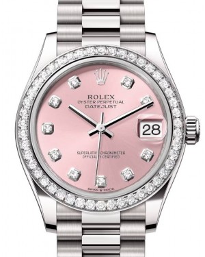 Rolex Datejust 31 White Gold Pink Diamond Dial & Diamond Bezel President Bracelet 278289RBR - BRAND NEW