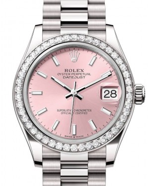 Rolex Datejust 31 White Gold Pink Index Dial & Diamond Bezel President Bracelet 278289RBR - BRAND NEW